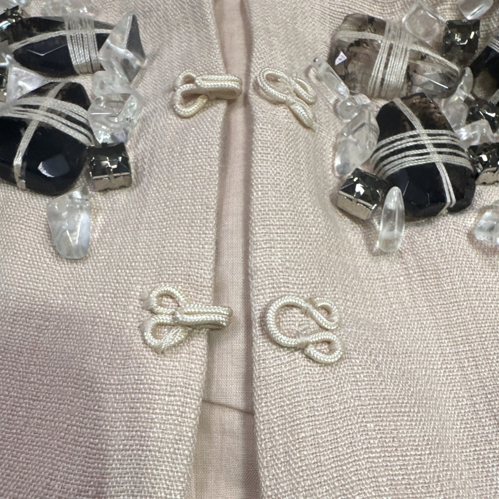 Robert Rodriguez Linen Embellished Jewel Neck Hook & Eye Jacket Blush Pink Women - Picture 10 of 10